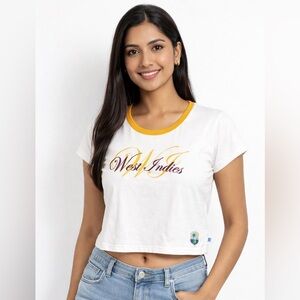Vintage 2007 ICC Cricket World Cup West Indies Crop Tee Gold Trim Size M